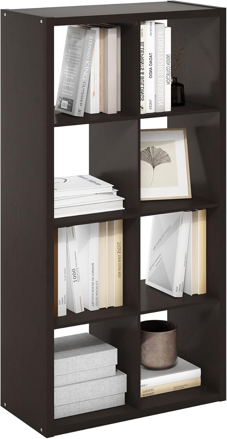 8-Cube Storage Bookcase, Reversible Open Back Bookshelf, Modern Display Shelf Organizer for Living Room, Bedroom & Home Office