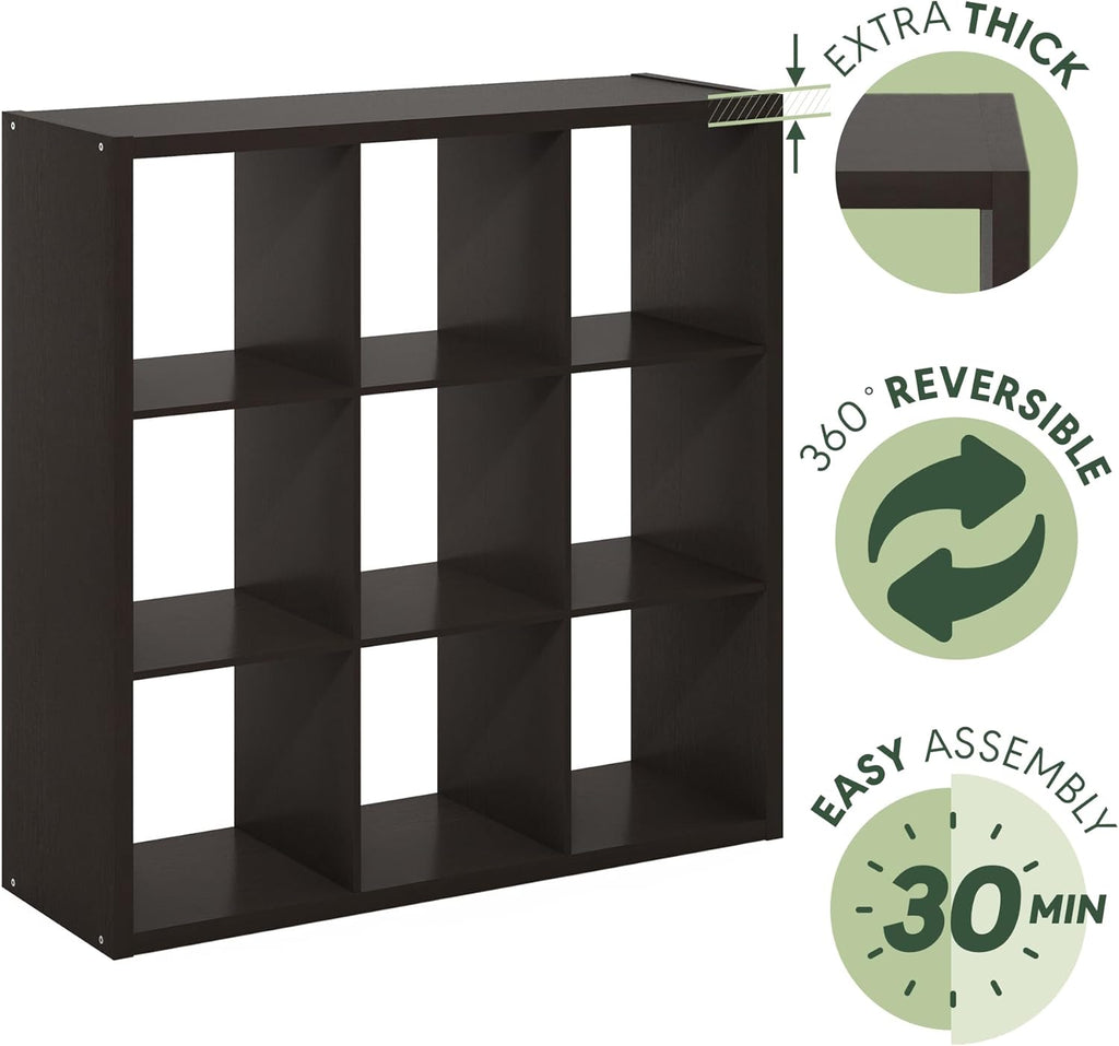 9-Cube Storage Bookcase, Reversible Open Back Bookshelf Organizer, Modern Display Shelf for Living Room, Bedroom & Home Office