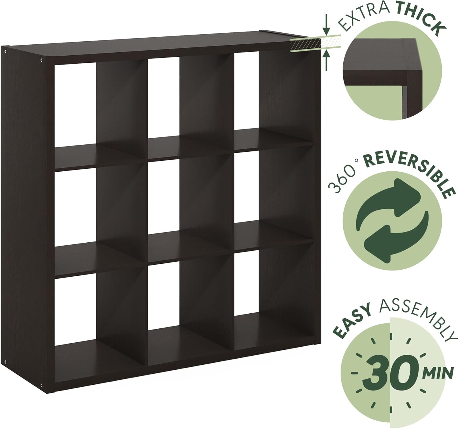 9-Cube Storage Bookcase, Reversible Open Back Bookshelf Organizer, Modern Display Shelf for Living Room, Bedroom & Home Office