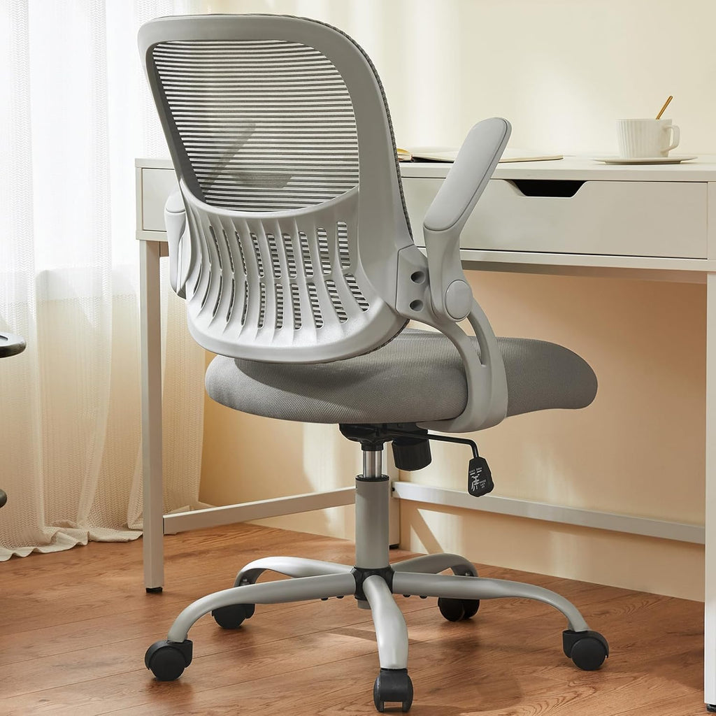 Ergonomic Office Chair with Lumbar Support, Mid-Back Mesh Desk Chair with Flip-Up Armrests, Adjustable Height & Swivel Wheels for Home Office & Computer Use