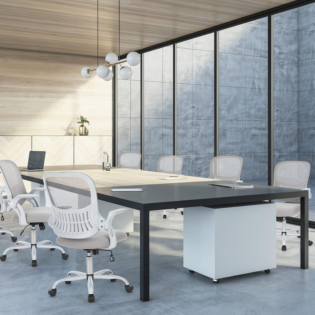 Ergonomic Office Chair with Lumbar Support, Mid-Back Mesh Desk Chair with Flip-Up Armrests, Adjustable Height & Swivel Wheels for Home Office & Computer Use