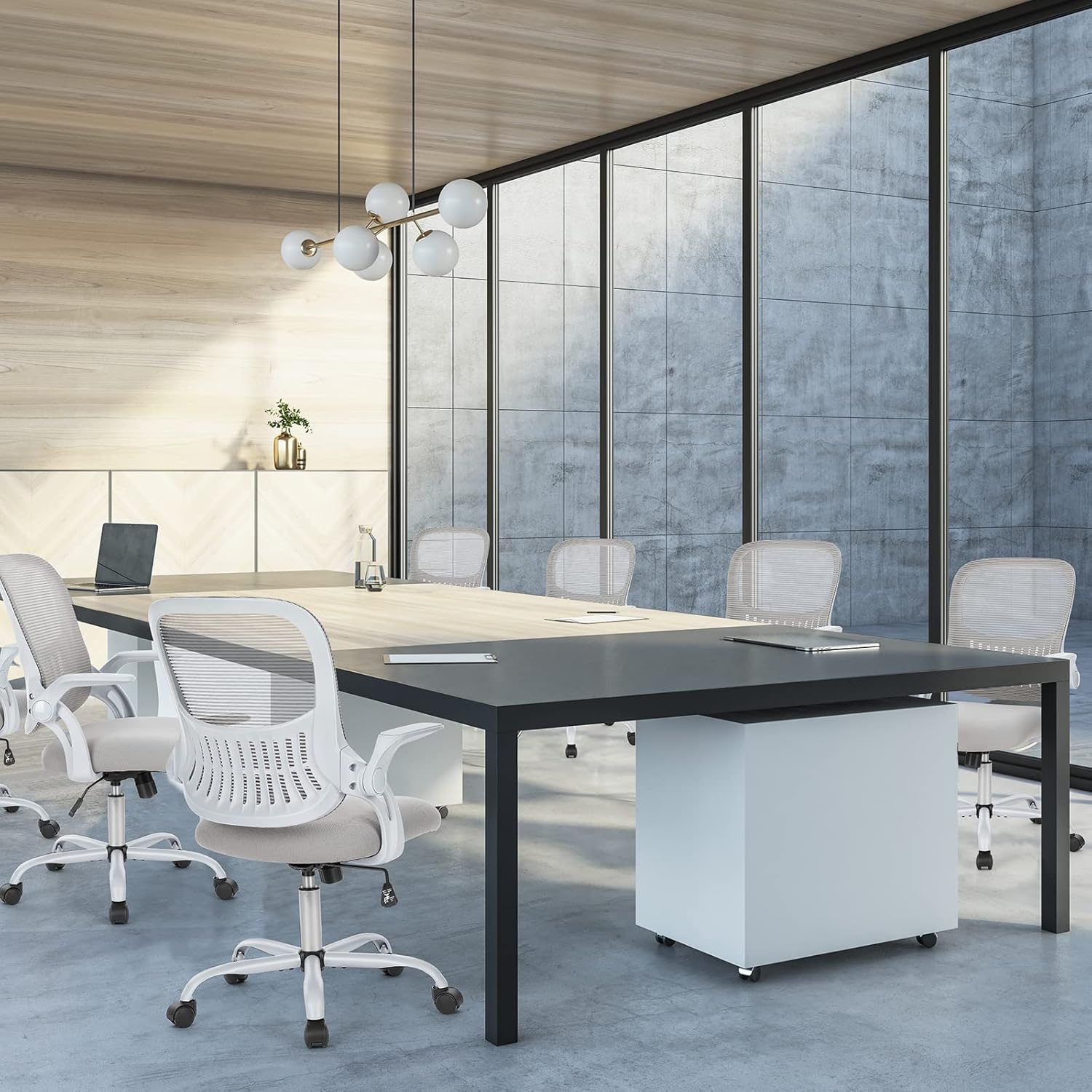 Ergonomic Office Chair with Lumbar Support, Mid-Back Mesh Desk Chair with Flip-Up Armrests, Adjustable Height & Swivel Wheels for Home Office & Computer Use