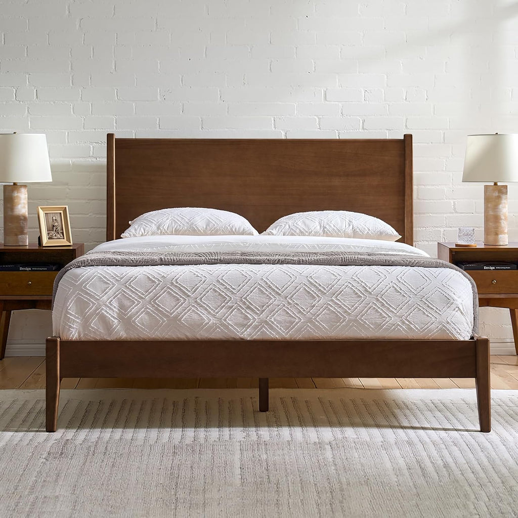Low Profile Solid Wood Bed Frame, Mid Century Modern Platform Bed with Slat Support
