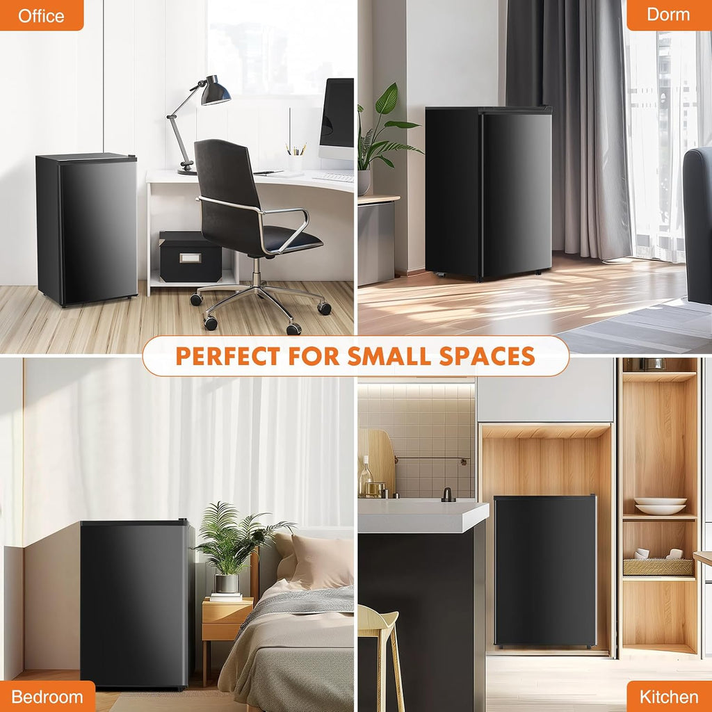 Compact Mini Fridge 3.2 Cu.Ft, Single Door Refrigerator with Freezer, Adjustable Temperature & Low Noise Small Fridge for Dorm, Office & Apartment
