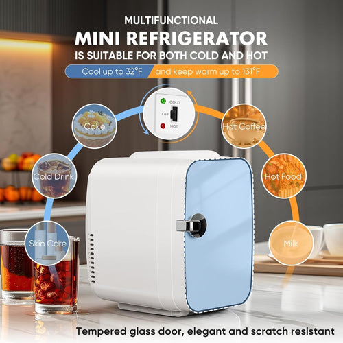 4L Mini Fridge, Portable Small Refrigerator for Skincare, Drinks & Lunch, Compact Cooler & Warmer for Home, Office & Travel