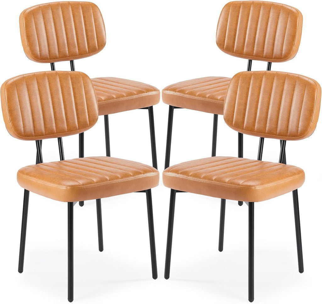 Mid-Century Modern Dining Chairs Set of 4, PU Leather Upholstered Kitchen Chairs with Metal Legs, Ergonomic High-Back Accent Chairs for Dining Room, Living Room & Office