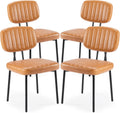 Mid-Century Modern Dining Chairs Set of 4, PU Leather Upholstered Kitchen Chairs with Metal Legs, Ergonomic High-Back Accent Chairs for Dining Room, Living Room & Office