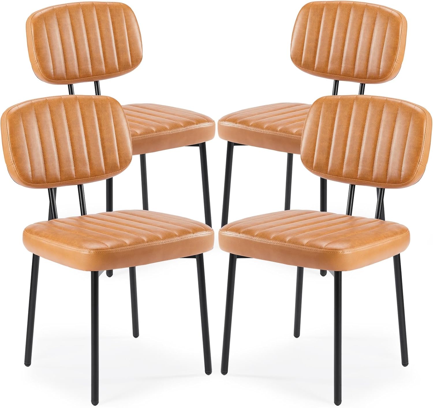 Mid-Century Modern Dining Chairs Set of 4, PU Leather Upholstered Kitchen Chairs with Metal Legs, Ergonomic High-Back Accent Chairs for Dining Room, Living Room & Office