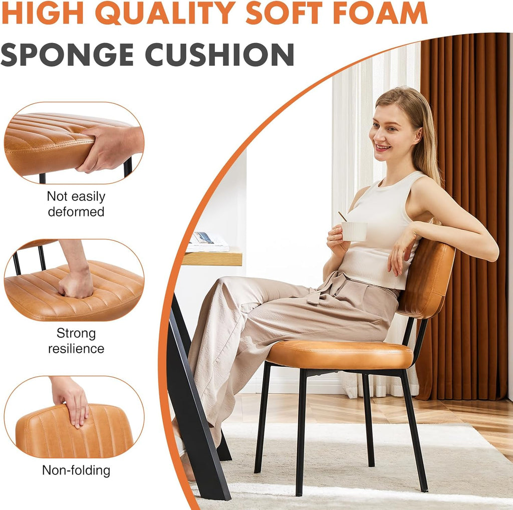 Mid-Century Modern Dining Chairs Set of 4, PU Leather Upholstered Kitchen Chairs with Metal Legs, Ergonomic High-Back Accent Chairs for Dining Room, Living Room & Office