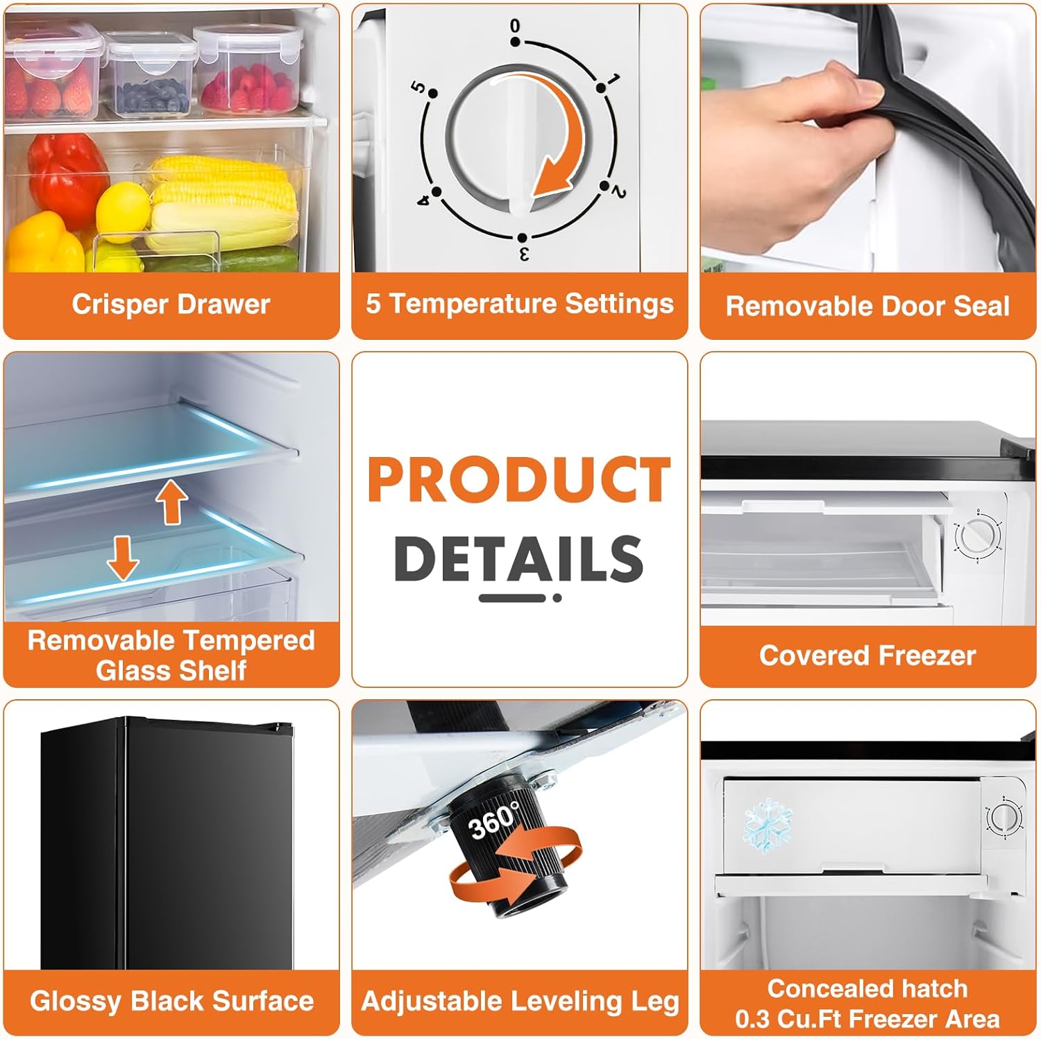 Compact Mini Fridge 3.2 Cu.Ft, Single Door Refrigerator with Freezer, Adjustable Temperature & Low Noise Small Fridge for Dorm, Office & Apartment