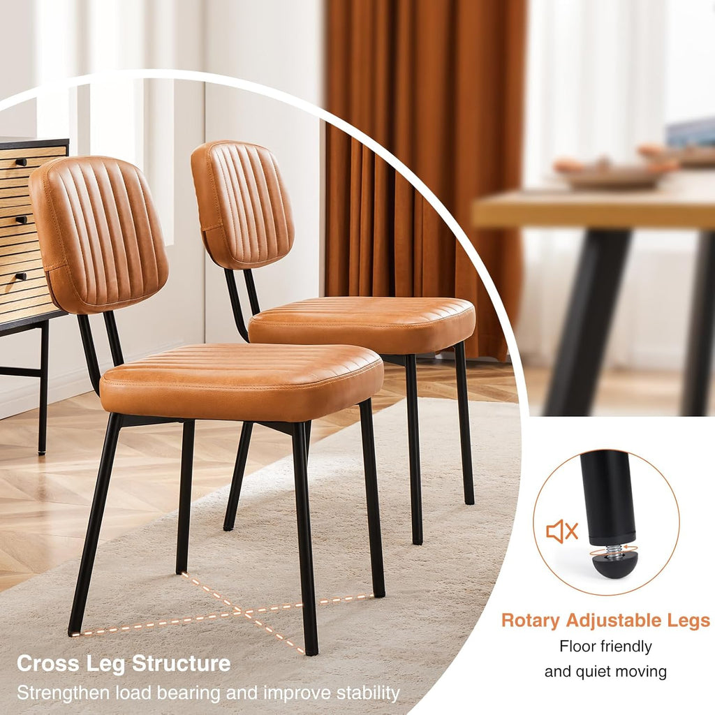 Mid-Century Modern Dining Chairs Set of 4, PU Leather Upholstered Kitchen Chairs with Metal Legs, Ergonomic High-Back Accent Chairs for Dining Room, Living Room & Office