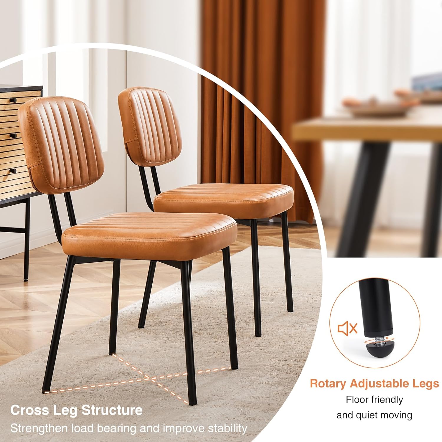 Mid-Century Modern Dining Chairs Set of 4, PU Leather Upholstered Kitchen Chairs with Metal Legs, Ergonomic High-Back Accent Chairs for Dining Room, Living Room & Office
