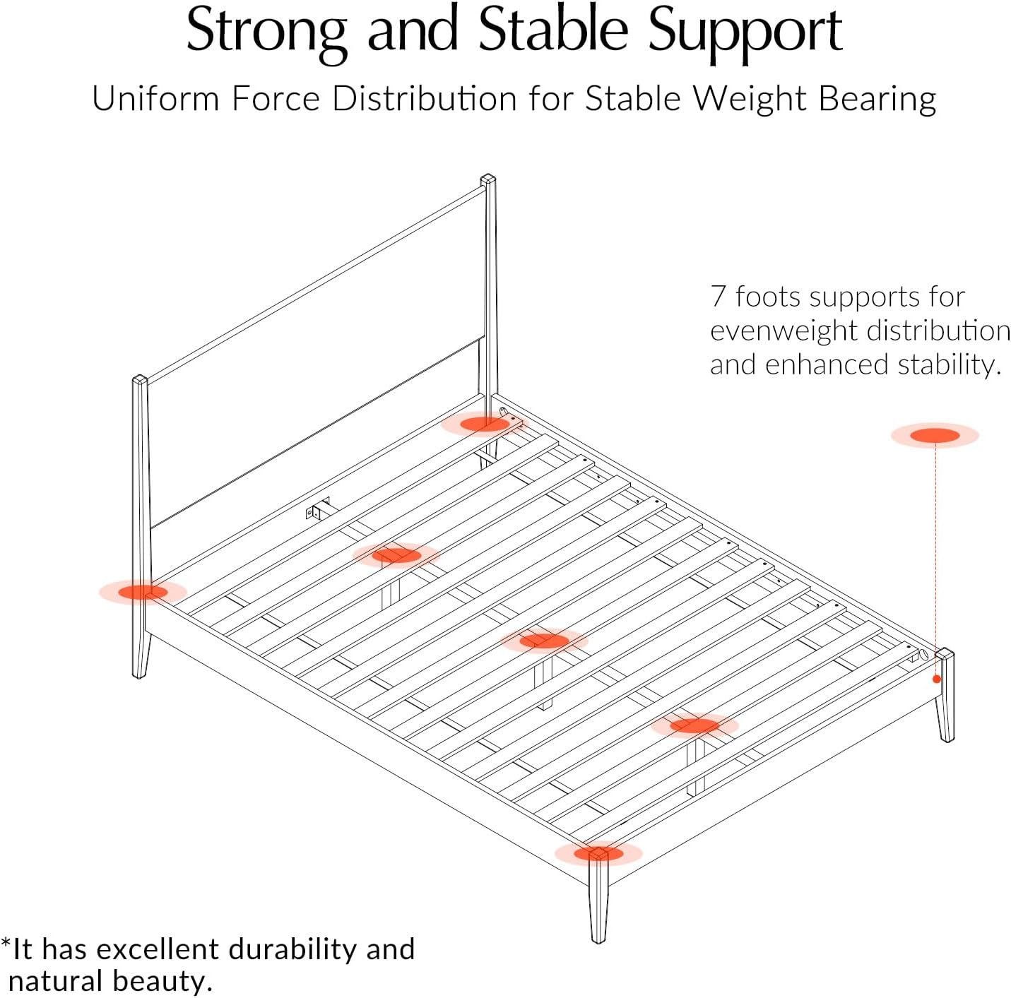 Low Profile Solid Wood Bed Frame, Mid Century Modern Platform Bed with Slat Support