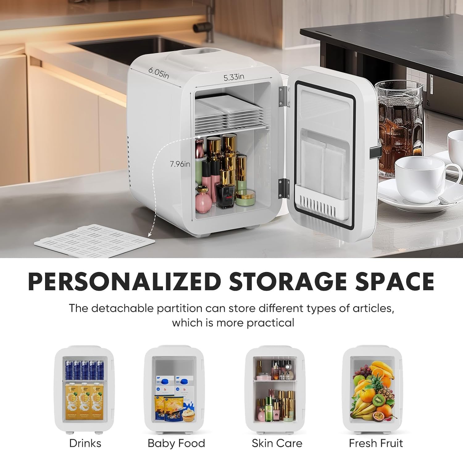 4L Mini Fridge, Portable Small Refrigerator for Skincare, Drinks & Lunch, Compact Cooler & Warmer for Home, Office & Travel