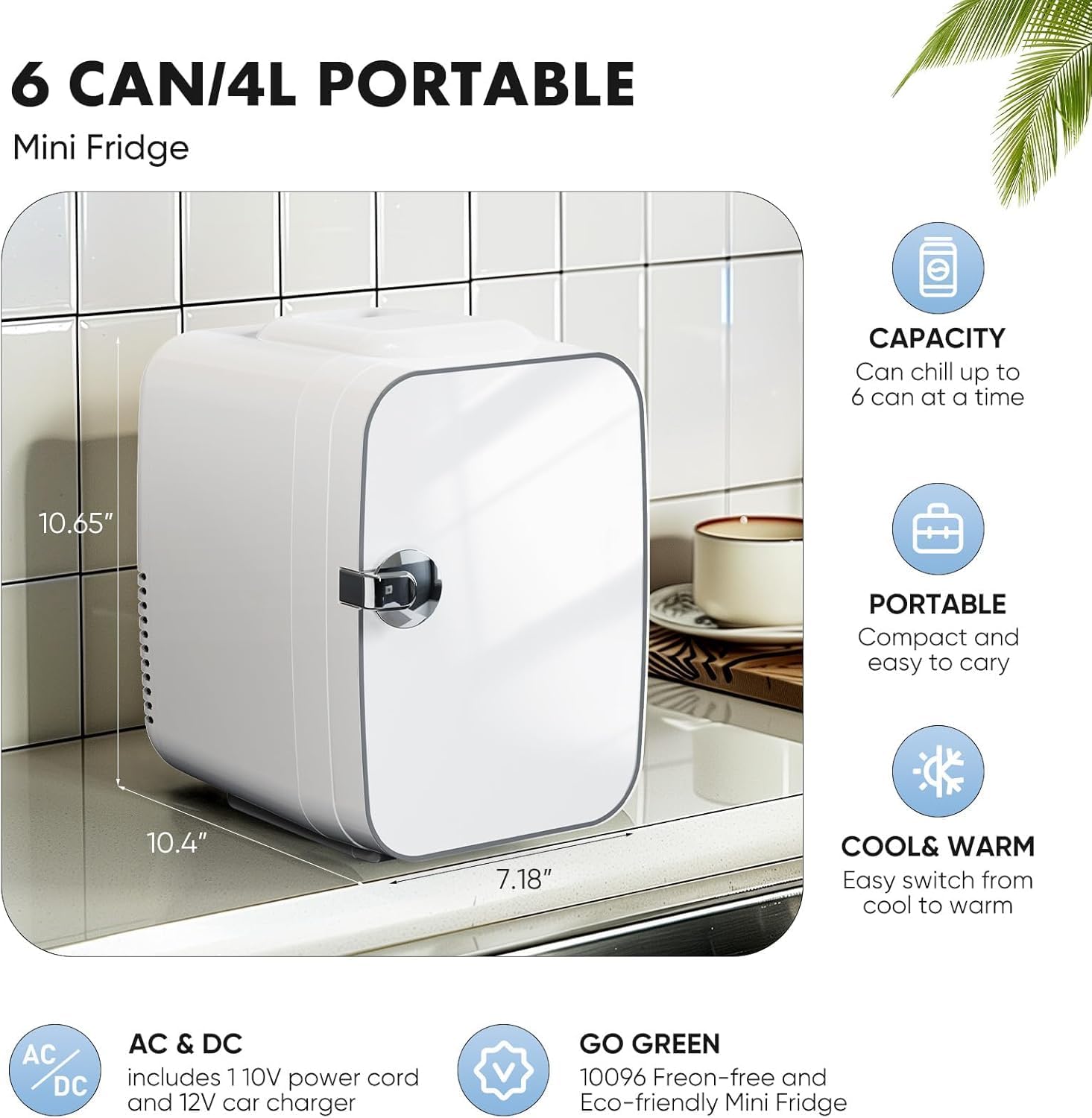 4L Mini Fridge, Portable Small Refrigerator for Skincare, Drinks & Lunch, Compact Cooler & Warmer for Home, Office & Travel