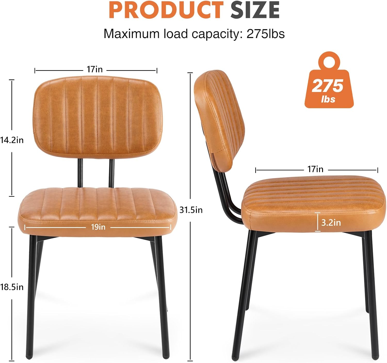 Mid-Century Modern Dining Chairs Set of 4, PU Leather Upholstered Kitchen Chairs with Metal Legs, Ergonomic High-Back Accent Chairs for Dining Room, Living Room & Office