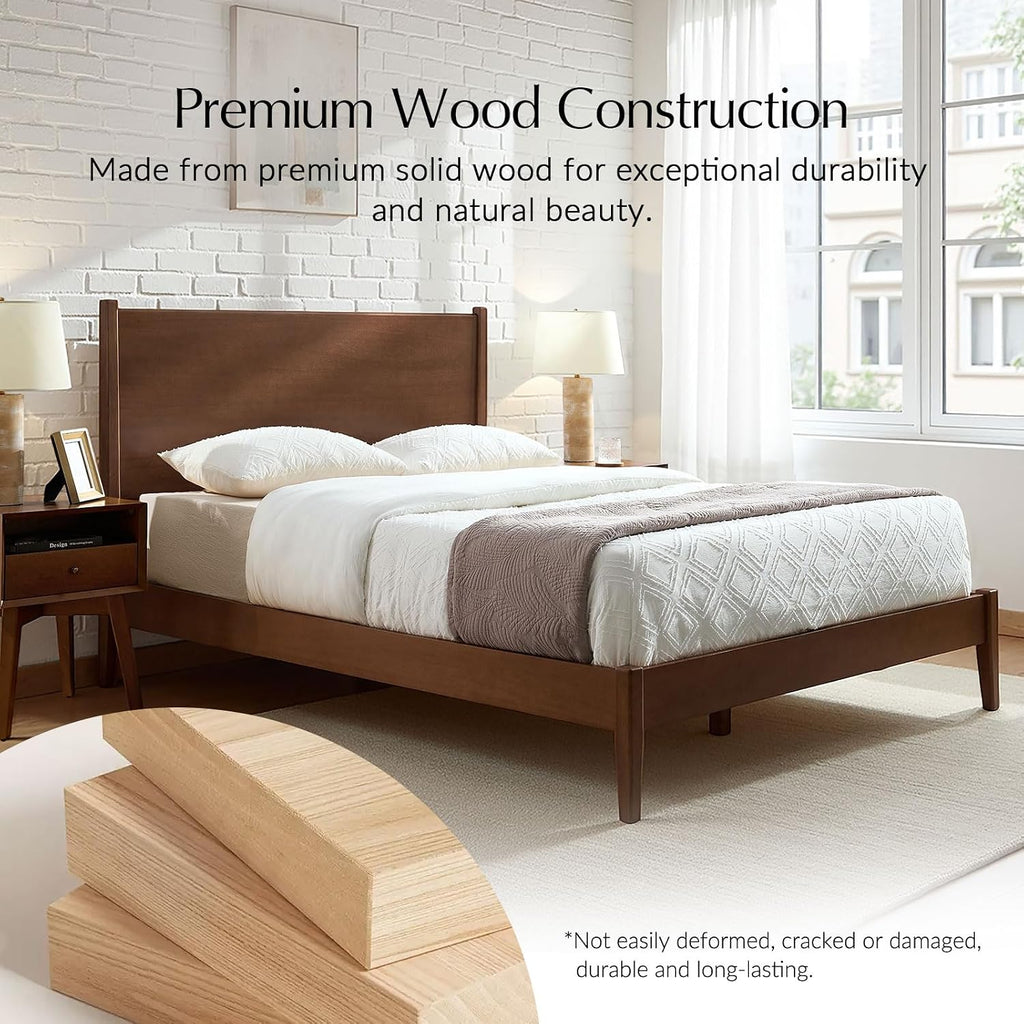 Low Profile Solid Wood Bed Frame, Mid Century Modern Platform Bed with Slat Support