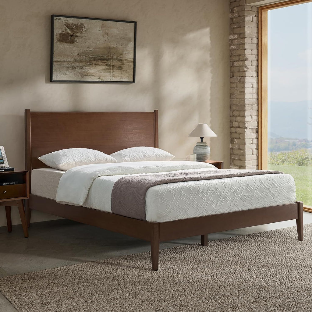 Low Profile Solid Wood Bed Frame, Mid Century Modern Platform Bed with Slat Support