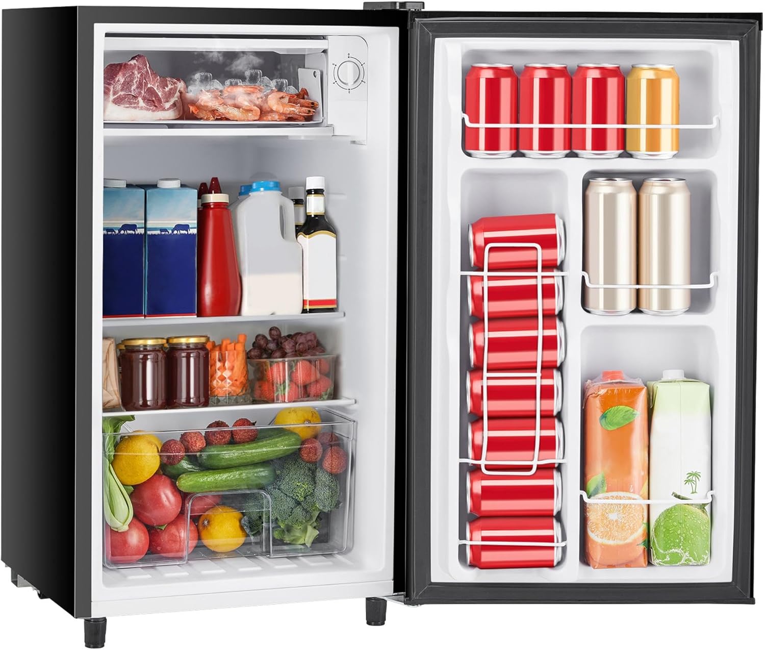 Compact Mini Fridge 3.2 Cu.Ft, Single Door Refrigerator with Freezer, Adjustable Temperature & Low Noise Small Fridge for Dorm, Office & Apartment